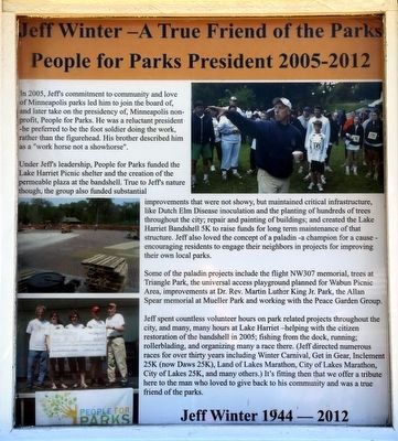 Jeff Winter—A True Friend of the Parks, People for Parks President 2005-2012. Click for full size. Jeff Winter—A True Friend of the Parks, People for Parks President 2005-2012 image. Click for full size.