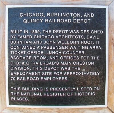 Chicago, Burlington, and Quincy Railroad Depot Marker. Click for full size. Chicago, Burlington, and Quincy Railroad Depot Marker image. Click for full size.
