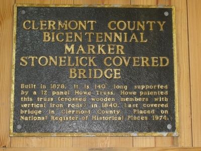 Clermont County Bicentennial Marker Stonelick Covered Bridge Marker image. Click for full size.