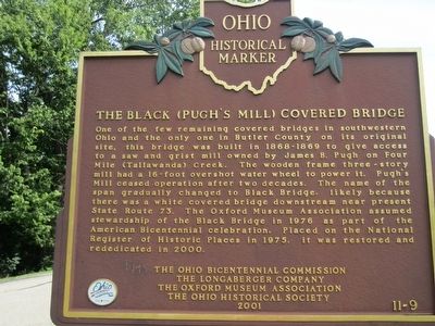 The Black (Pugh's Mill) Covered Bridge Marker. Click for full size. The Black (Pugh's Mill) Covered Bridge Marker image. Click for full size.