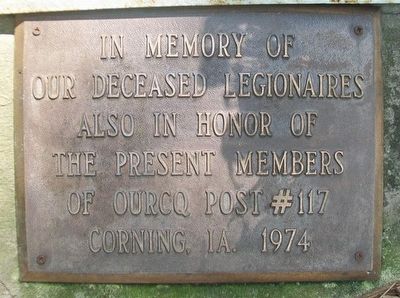 Ourcq American Legion Post #117 Memorial Marker in Central Park image. Click for full size.