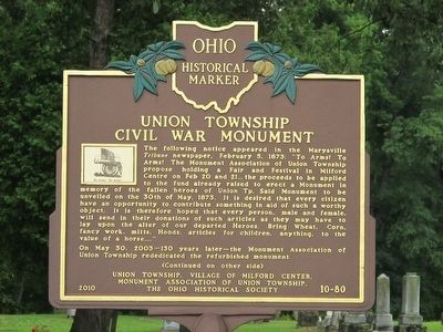 Union Township Civil War Monument Marker. Click for full size. Union Township Civil War Monument Marker image. Click for full size.