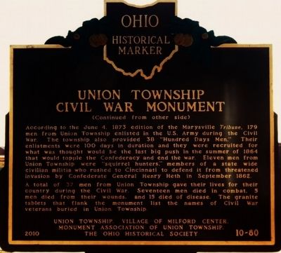 Union Township Civil War Monument Marker Reverse. Click for full size. Union Township Civil War Monument Marker Reverse image. Click for full size.
