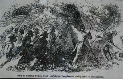 Units of flanking division attack Confederate sharpshooters during Battle of Secessionville image. Click for full size.