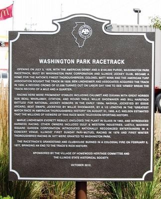 Washington Park Racetrack Marker. Click for full size. Washington Park Racetrack Marker image. Click for full size.