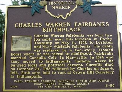 Vice President Charles Warren Fairbanks Marker. Click for full size. Vice President Charles Warren Fairbanks Marker image. Click for full size.