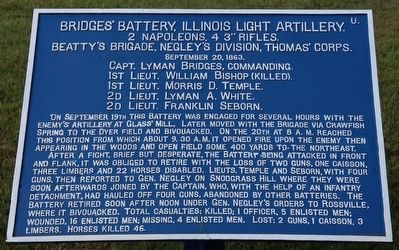 Bridges' Illinois Battery, Light Artillery Marker. Click for full size. Bridges' Illinois Battery, Light Artillery Marker image. Click for full size.