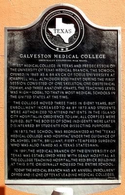 Galveston Medical College Marker image. Click for full size.