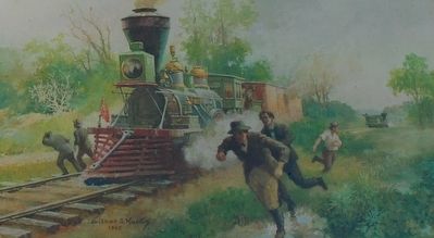 The Great Locomotive Chase - "End of the Chase" by Wilbur Kurtz, 1962 image. Click for full size.