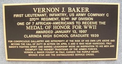 Vernon J. Baker Marker. Click for full size. Vernon J. Baker Marker image. Click for full size.