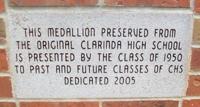 Original Clarinda High School Marker. Click for full size. Original Clarinda High School Marker image. Click for full size.
