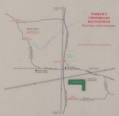 The Battle of Parker's Crossroads Marker Map image. Click for full size.