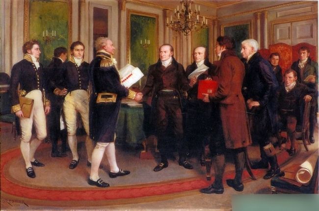 The Signing of the Treaty of Ghent, Christmas Eve, 1814. Click for full size. The Signing of the Treaty of Ghent, Christmas Eve, 1814 image. Click for full size.