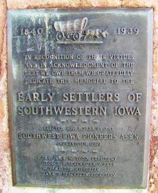 Early Settlers of Southwestern Iowa Marker image. Click for full size.