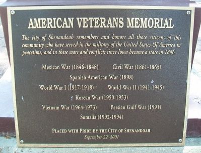 American Veterans Memorial Marker image. Click for full size.
