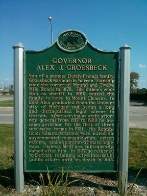 Governor Alex J. Groesbeck Marker image. Click for full size.