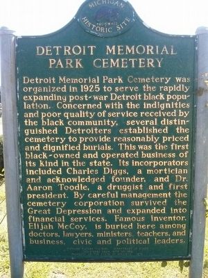 Detroit Memorial Park Cemetery Marker. Click for full size. Detroit Memorial Park Cemetery Marker image. Click for full size.