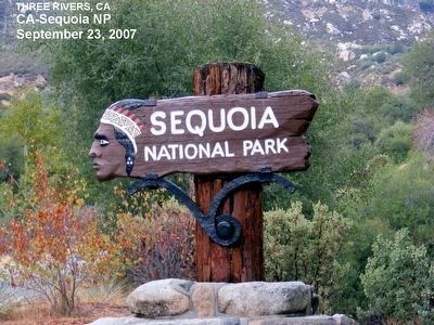 Road sign at the entrance to Sequoia National Park image. Click for full size.