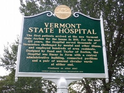 Vermont State Hospital Marker image. Click for full size.