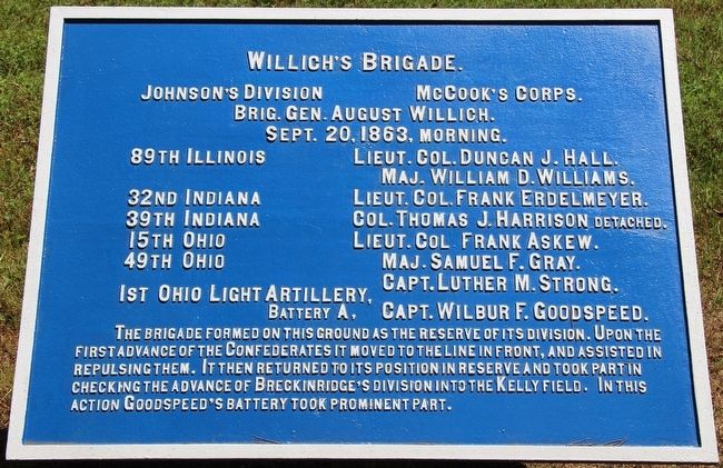 Willich's Brigade. Marker. Click for full size. Willich's Brigade. Marker image. Click for full size.