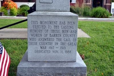 Inscription on Barren County World War I Monument image. Click for full size.