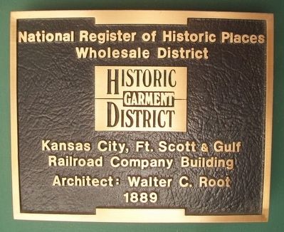 Kansas City, Ft. Scott & Gulf Railroad Co Bldg NRHP Marker image. Click for full size.