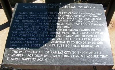 Kansas City Vietnam Veterans Memorial Fountain Marker. Click for full size. Kansas City Vietnam Veterans Memorial Fountain Marker image. Click for full size.