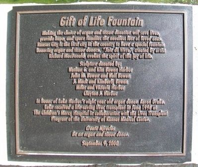 Gift of Life Fountain Marker image. Click for full size.