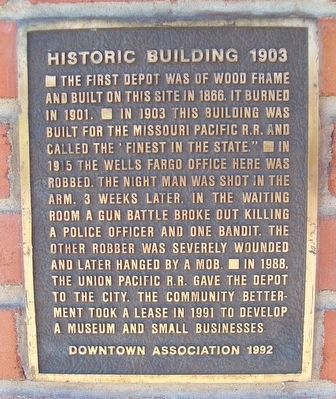 Missouri Pacific Railroad Depot Marker. Click for full size. Missouri Pacific Railroad Depot Marker image. Click for full size.