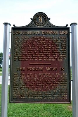 Confederate Defense Line / The Forces Move In side of the marker image. Click for full size.