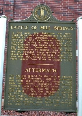 Battle of Mill Springs / Aftermath side of the marker. Click for full size. Battle of Mill Springs / Aftermath side of the marker image. Click for full size.