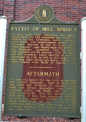 Battle of Mill Springs / Aftermath side of the marker image. Click for full size.