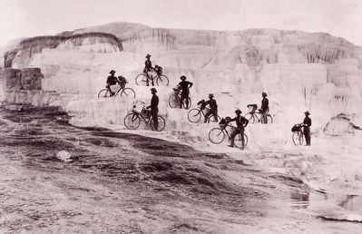<i>Army Bicyclists on Mammoth Hot Springs Terraces</i> image. Click for full size.