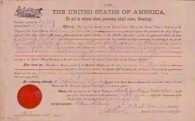 Oklahoma Homestead Claim Certificate image. Click for full size.