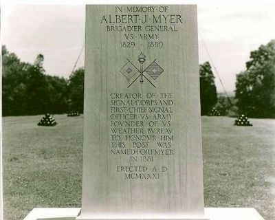 Albert Myer monument at Fort Myer. Click for full size. Albert Myer monument at Fort Myer image. Click for full size.