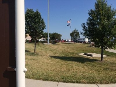 View from marker towards rest area building. image. Click for full size.