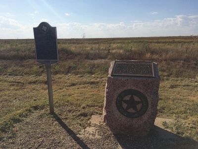 Moore County marker alongside Tascosa-Dodge City Trail marker. image. Click for full size.