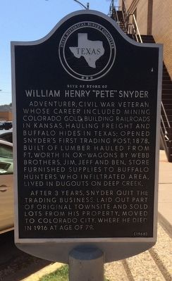 Site of Store of William Henry "Pete" Snyder Marker image. Click for full size.