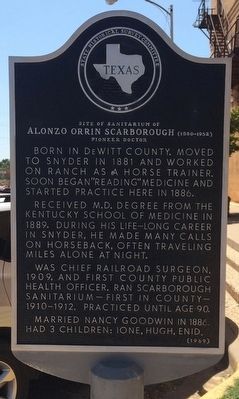 Site of Sanitarium of Alonzo Orrin Scarborough Marker image. Click for full size.