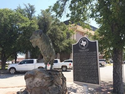 Statue of bison and marker. image. Click for full size.