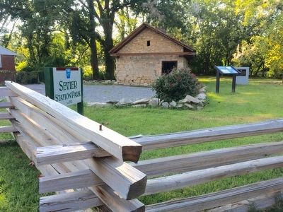 Memorial, Sevier Station & another marker. image. Click for full size.