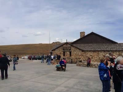 Trail Ridge Store & Cafe to the left of markers.. Click for full size. Trail Ridge Store & Cafe to the left of markers. image. Click for full size.