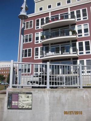 Shows location of marker on wall bordering the river walk.. Click for full size. Shows location of marker on wall bordering the river walk. image. Click for full size.