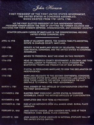 John Hanson Marker. Click for full size. John Hanson Marker image. Click for full size.