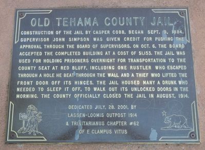 Old Tehama County Jail Marker image. Click for full size.