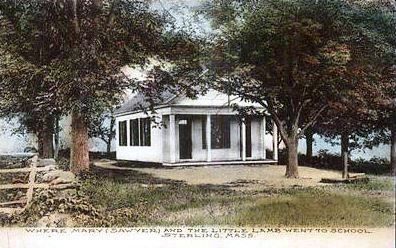 <i>Where Mary (Sawyer) and the Little Lamb Went to School Sterling, Mass.</i>. Click for full size. <i>Where Mary (Sawyer) and the Little Lamb Went to School Sterling, Mass.</i> image. Click for full size.