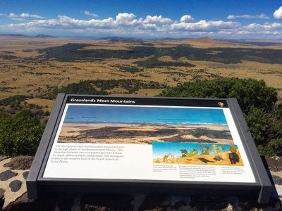 Grasslands Meet Mountains Marker and lava field.. Click for full size. Grasslands Meet Mountains Marker and lava field. image. Click for full size.