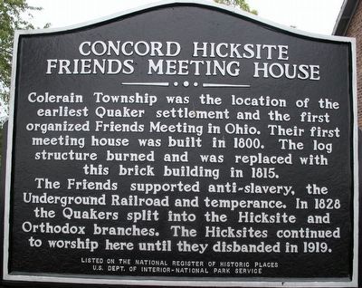 Concord Hicksite Friends Meeting House Marker. Click for full size. Concord Hicksite Friends Meeting House Marker image. Click for full size.