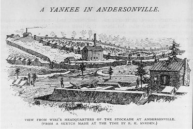 View from Wirz's headquarters of the stockade at Andersonville. Click for full size. View from Wirz's headquarters of the stockade at Andersonville image. Click for full size.
