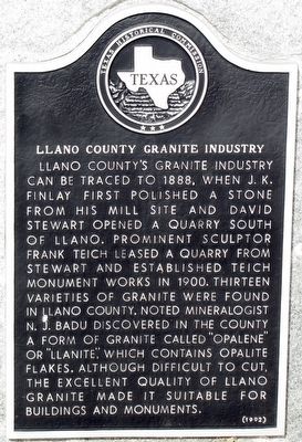 Llano County Granite Industry Texas Historical Marker image. Click for full size.